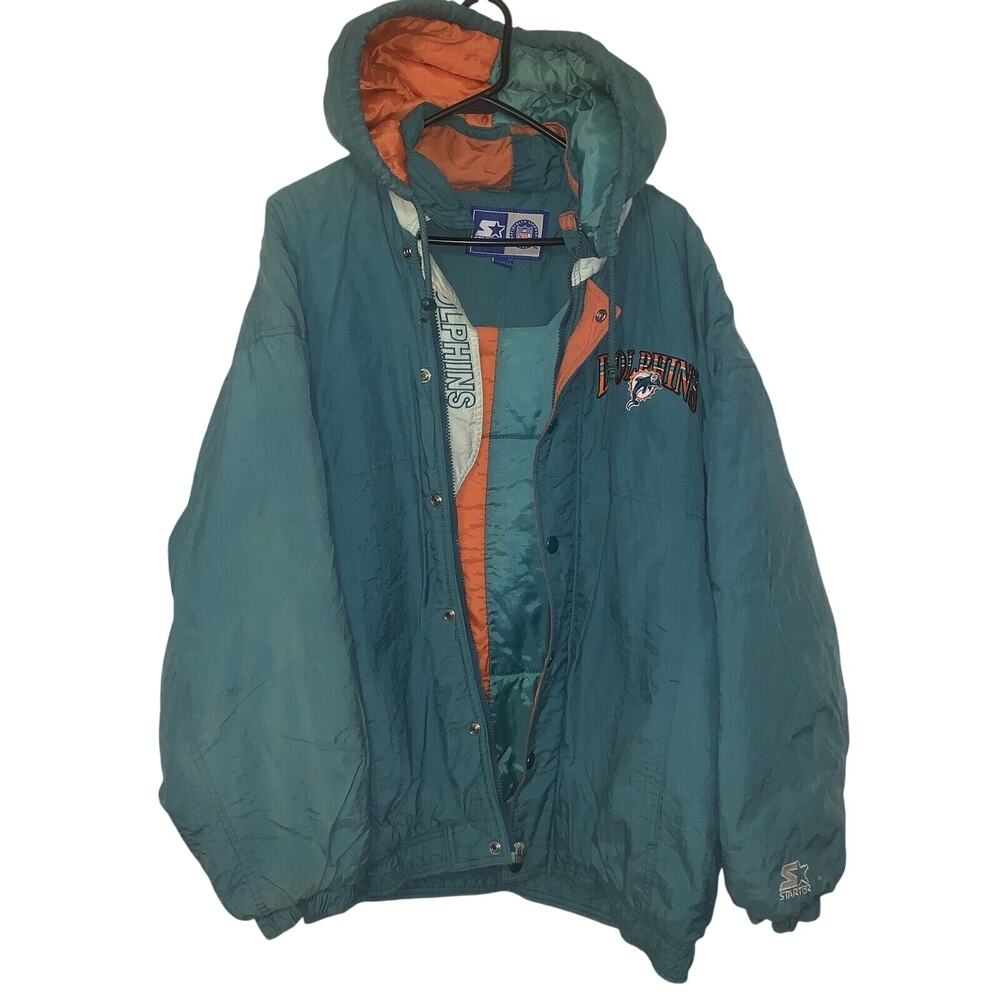 Vintage 90s NFL Miami Dolphins Starter Pullover Hooded Jacket XL